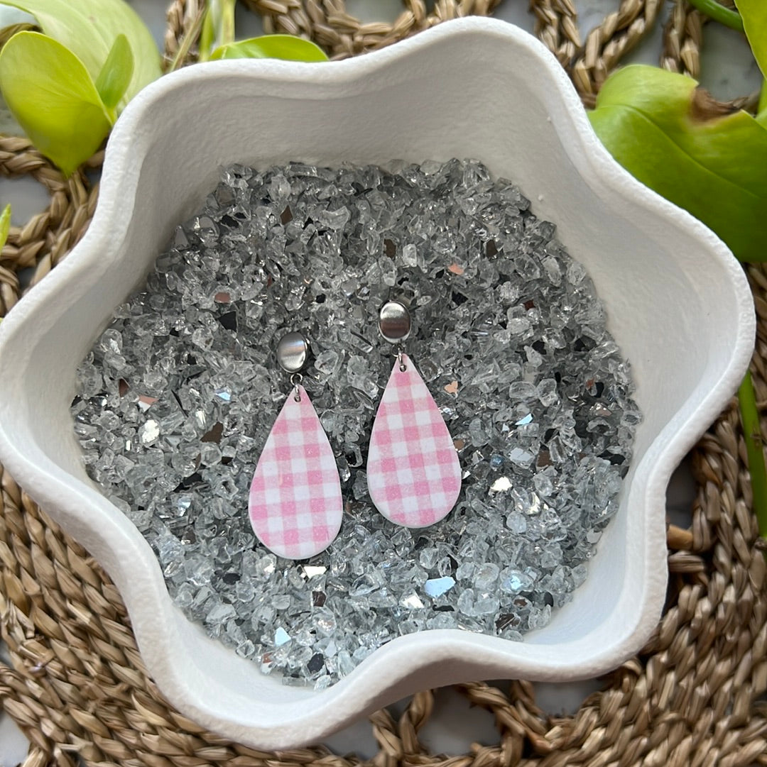 Pink Gingham Dangles