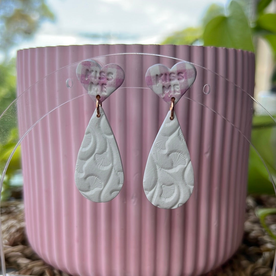 Pink Heart and Gingko Dangles