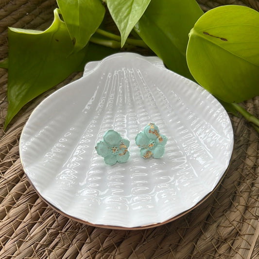 Floral Fantasy Pansy Studs - Mint Green