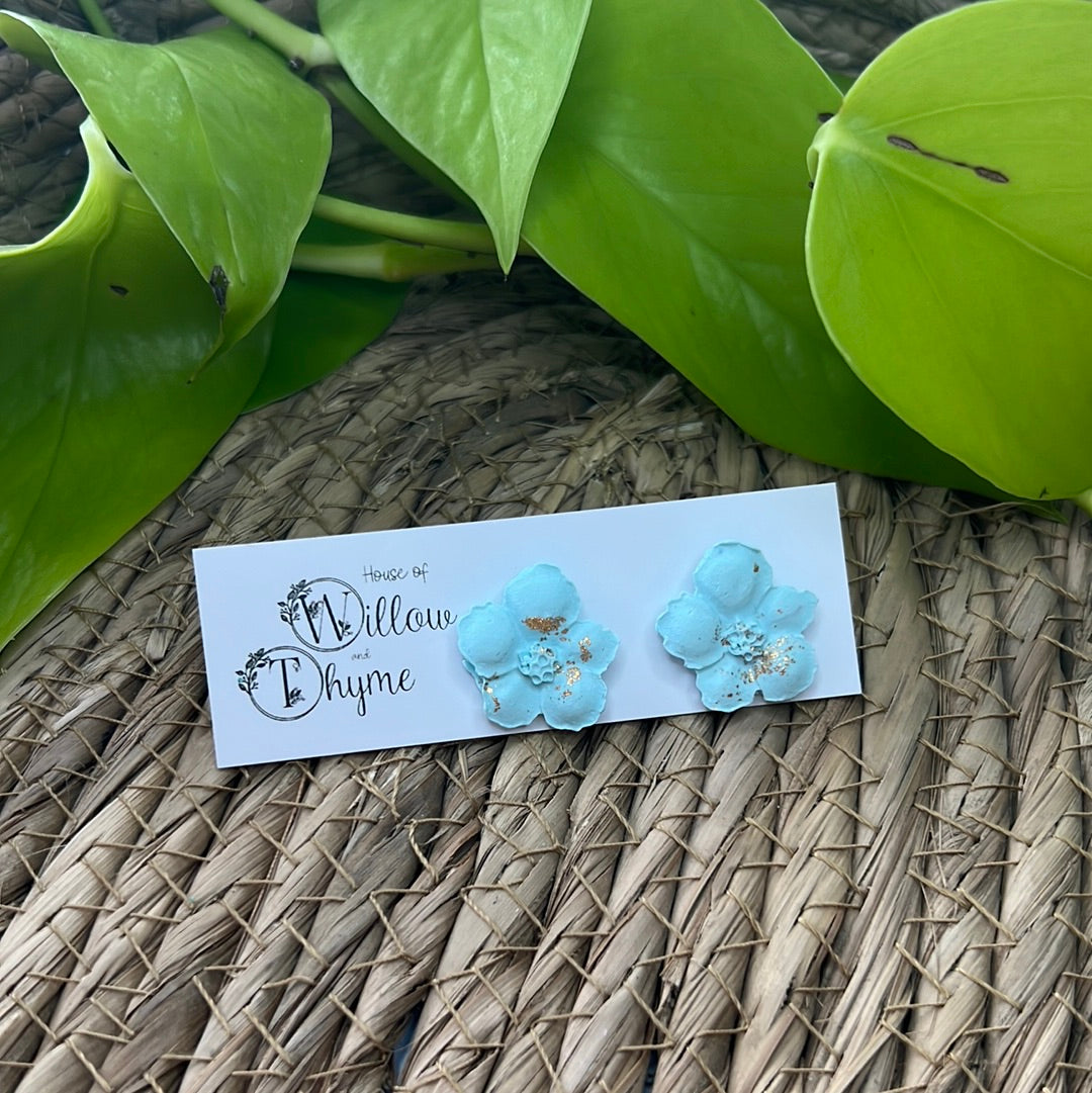 Floral Fantasy Pansy Studs - Sky Blue