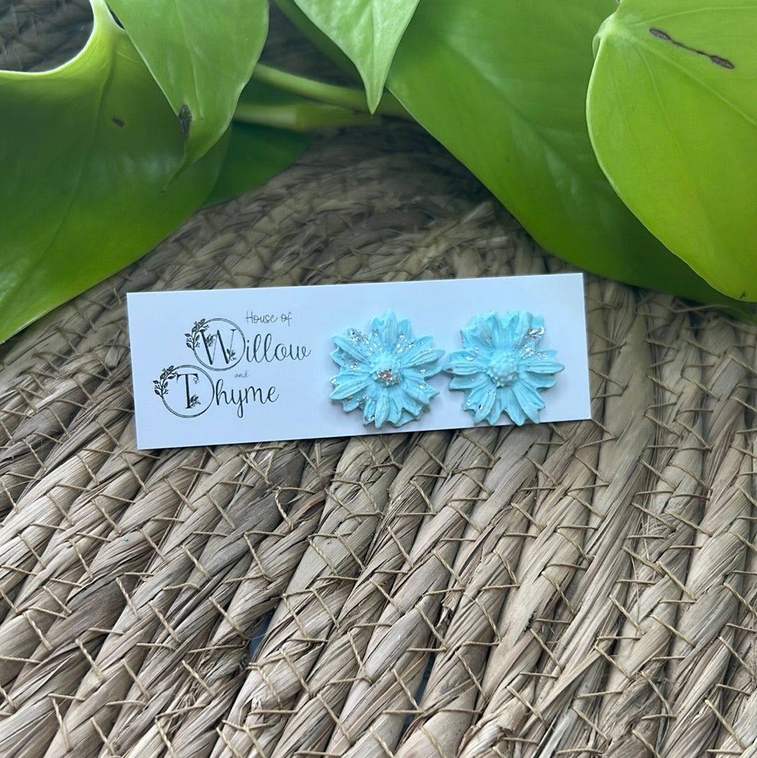 Floral Fantasy Daisy Mini Studs - Sky Blue