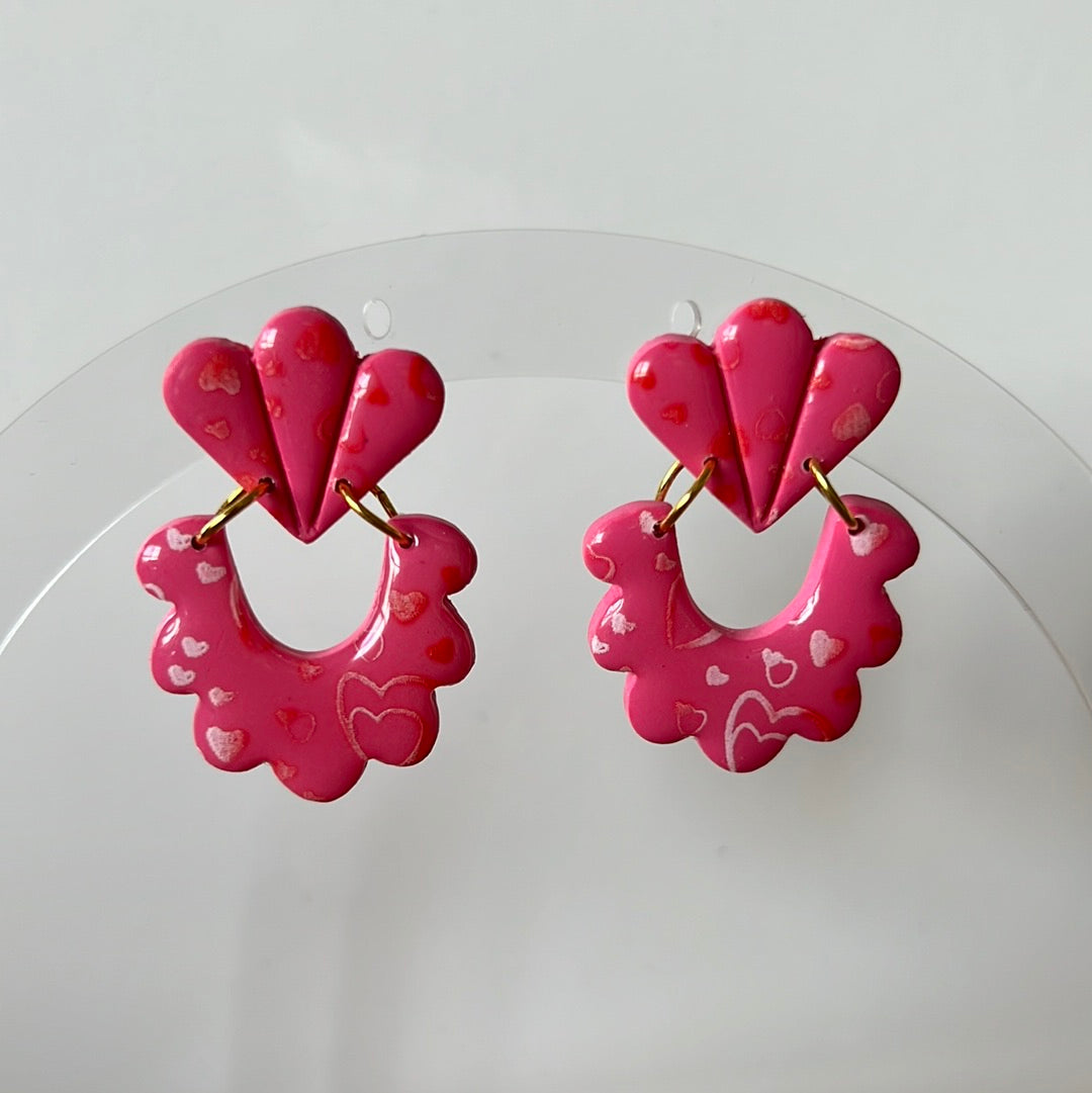 Pink Scalloped Heart Dangles