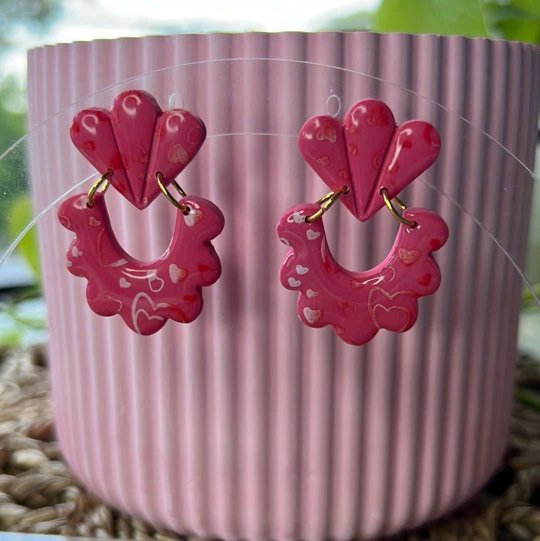 Pink Scalloped Heart Dangles