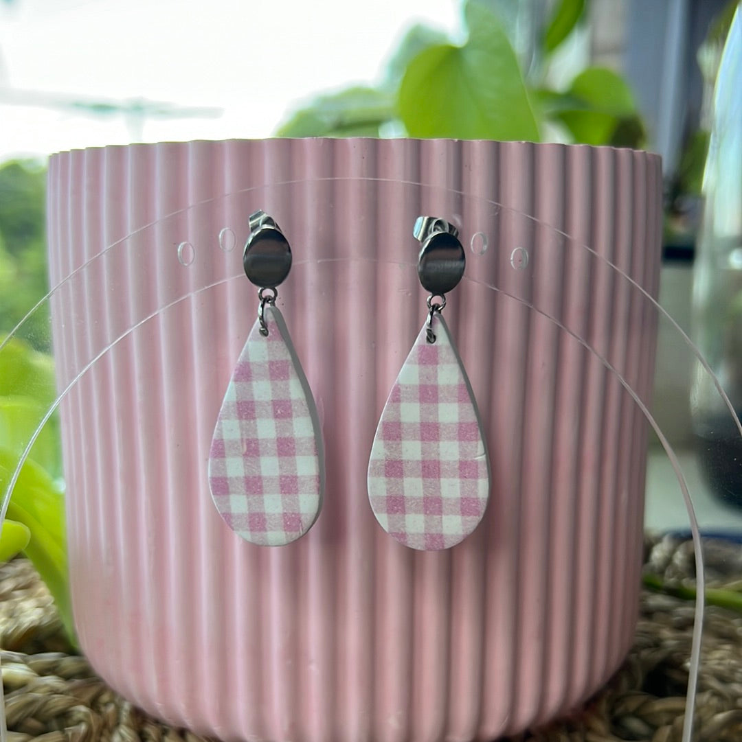 Pink Gingham Dangles