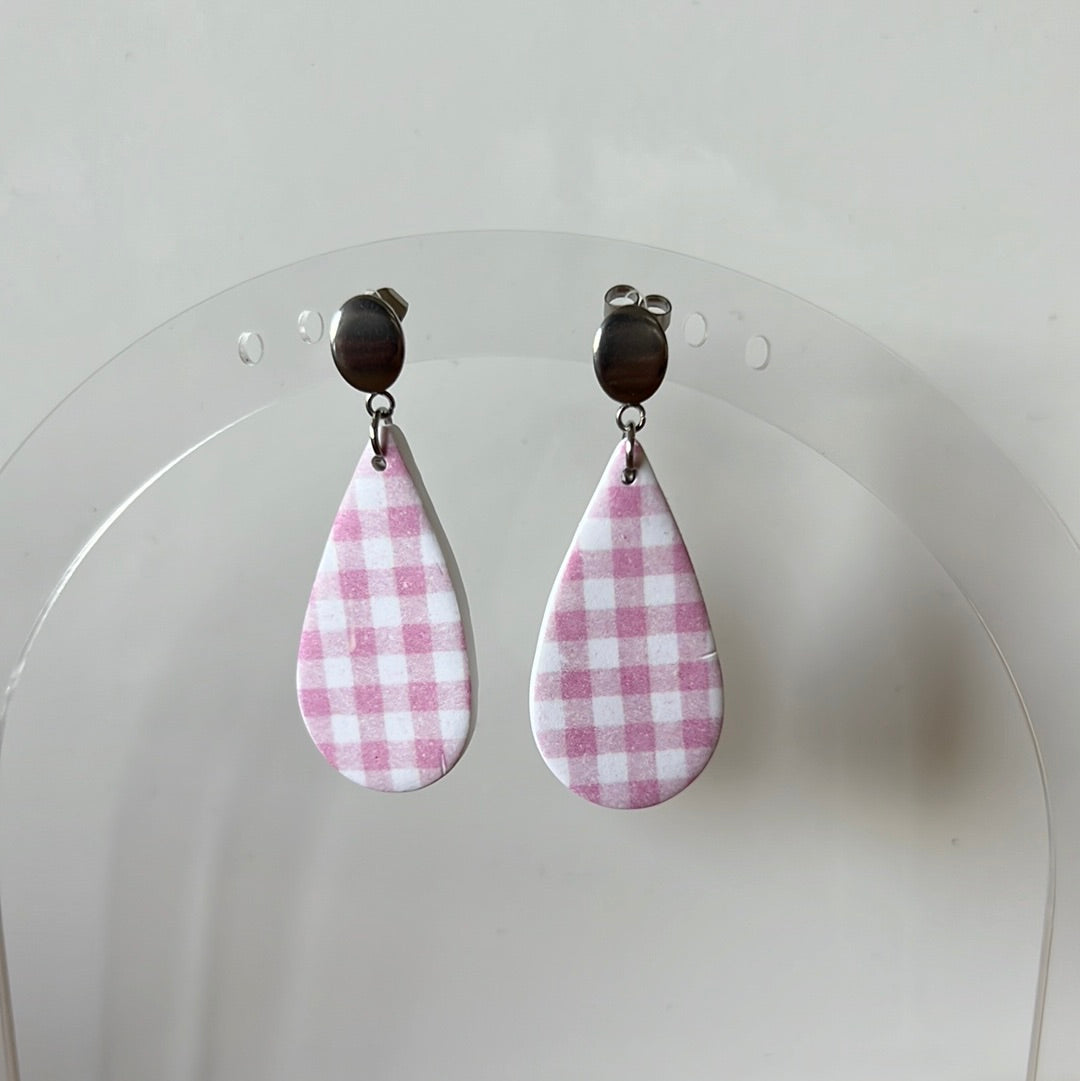 Pink Gingham Dangles