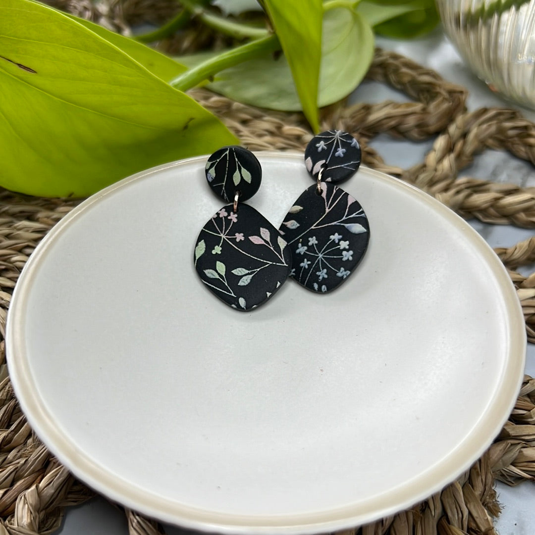 Midnight Coloured Flower Organic Circle Dangles