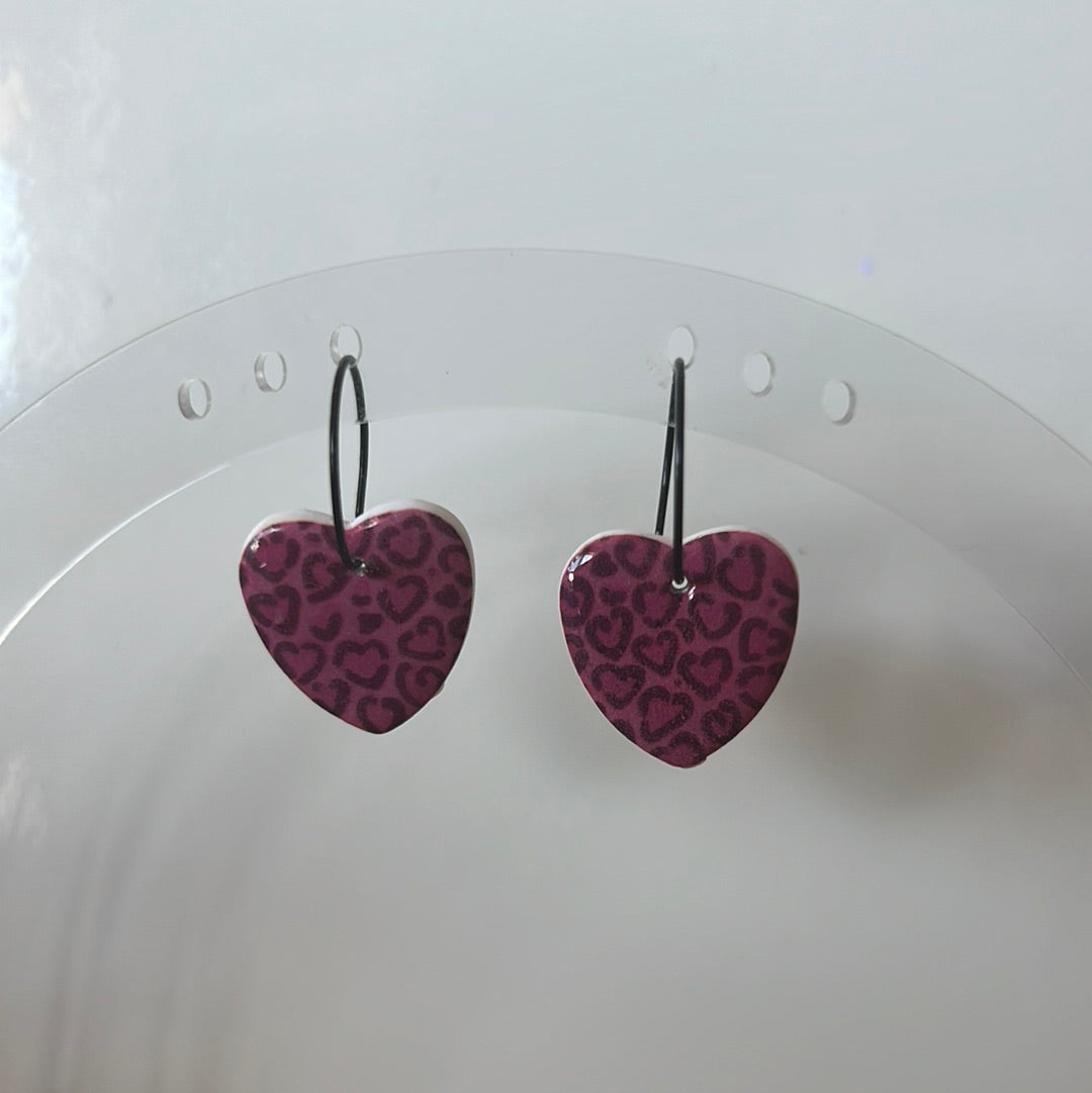 Leopard Love Heart Hoops